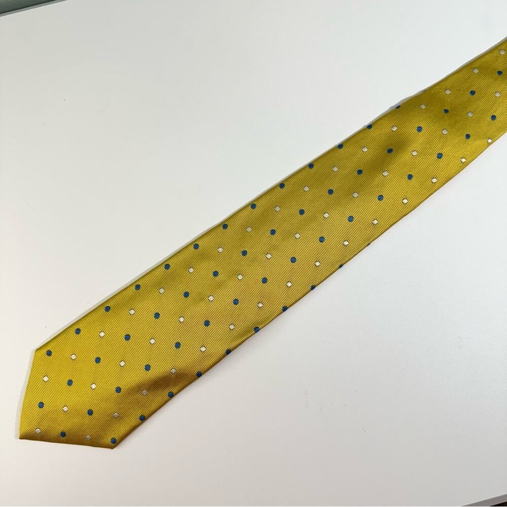 Brooks Brothers Maker Pure Silk Woven Tie Embroidered Polka Mustard Yellow Mens - Picture 8 of 8